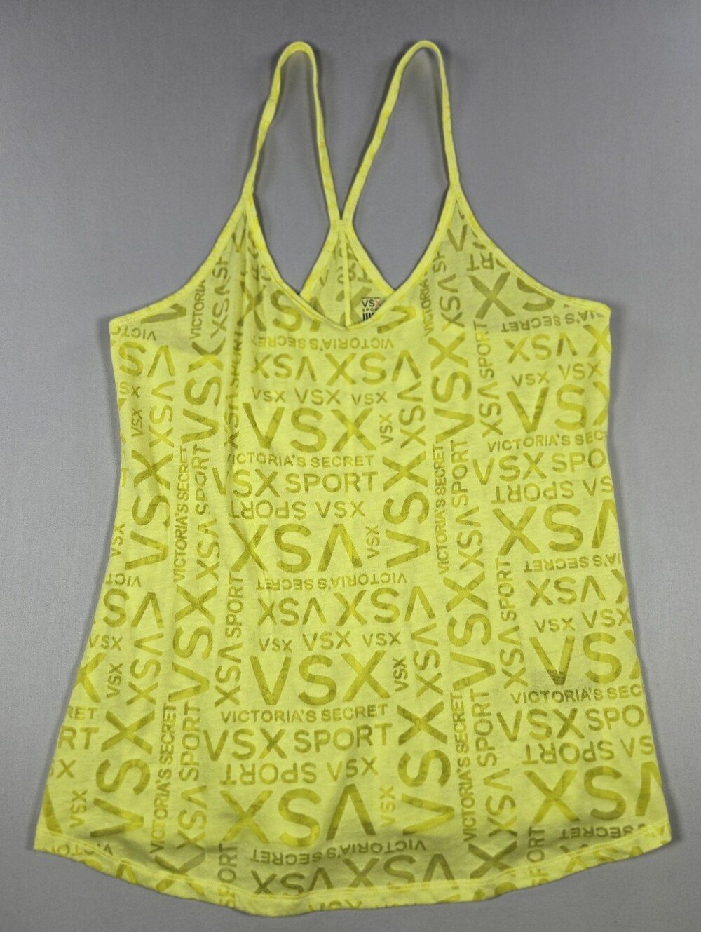 VSX Victoria's Secret Neon Yellow Mesh Strappy Tank Top Size Large